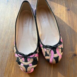 J. Crew Black and Pink Patterned Flats
